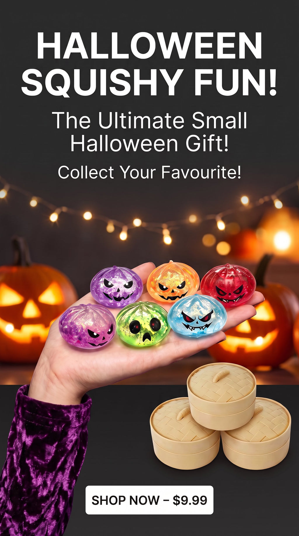 Halloween Glitter Dumpling Squishy Toy – 5.5cm