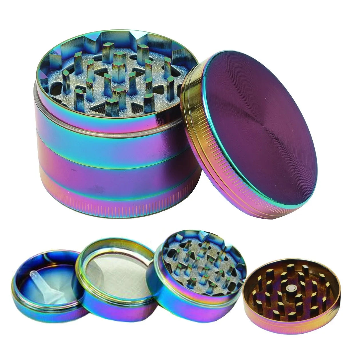 Stylish Crusher 4 Piece Rainbow Anodized Aluminum Crusher