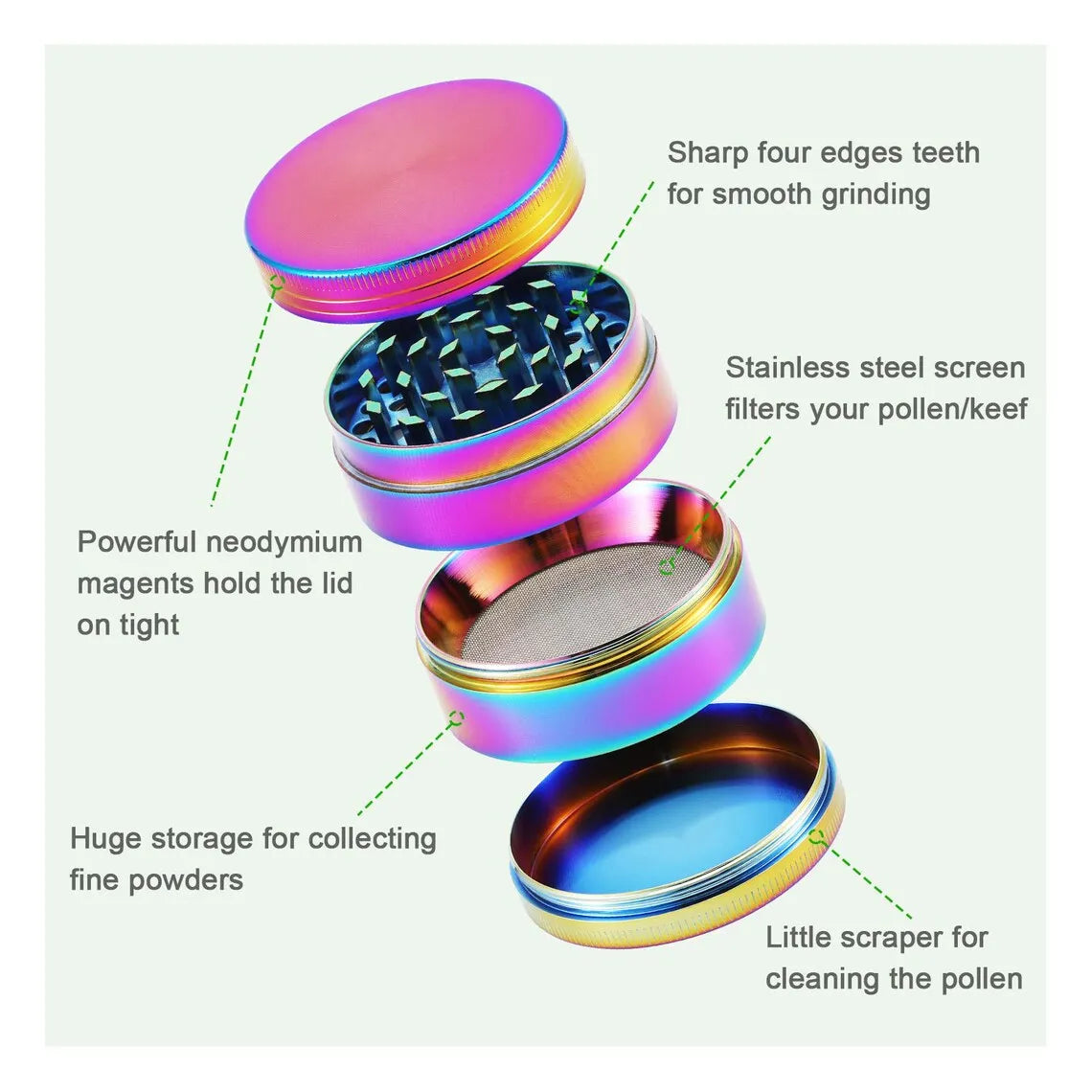 Stylish Crusher 4 Piece Rainbow Anodized Aluminum Crusher