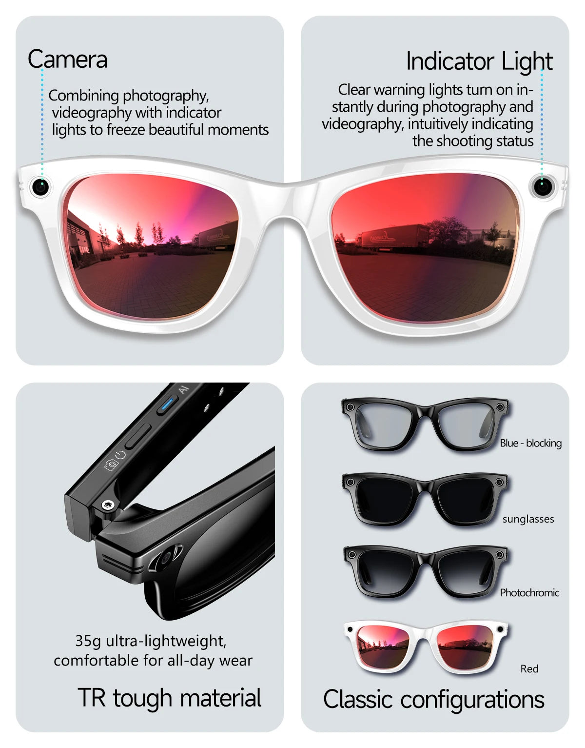 Fidgetstein Smart Camera Glasses – HD Video & Photo