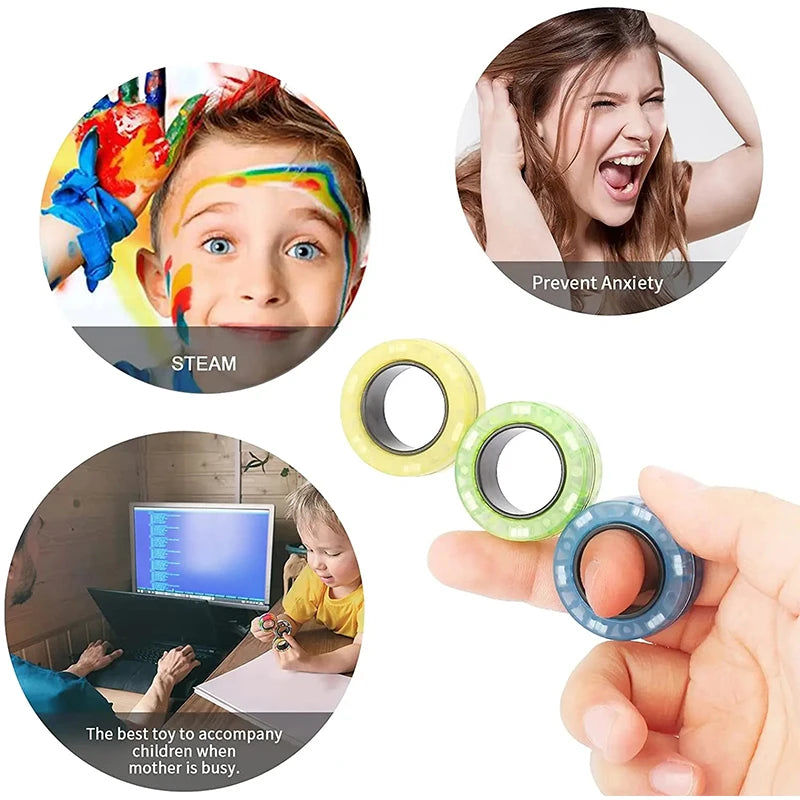 3-Piece Magnetic Fidget Rings – Rainbow