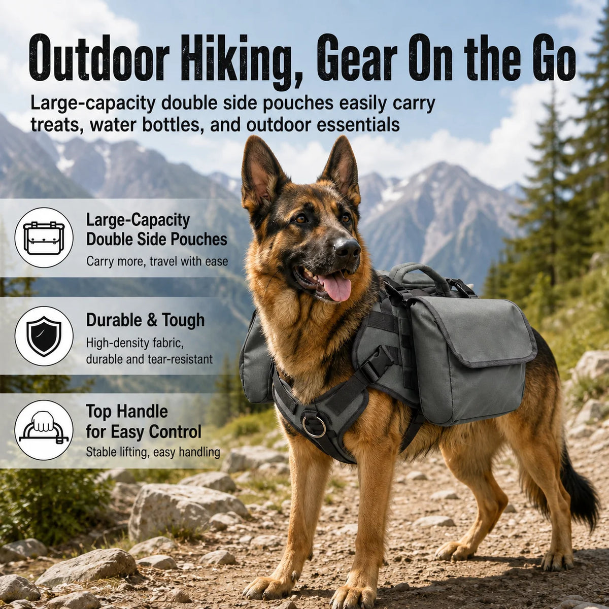 Fidgetstein Tactical Dog Backpack Harness – Outdoor Adventure Pack