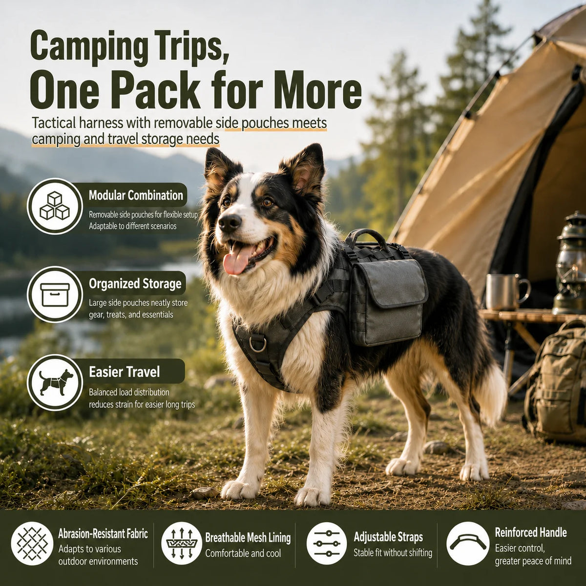 Fidgetstein Tactical Dog Backpack Harness – Outdoor Adventure Pack