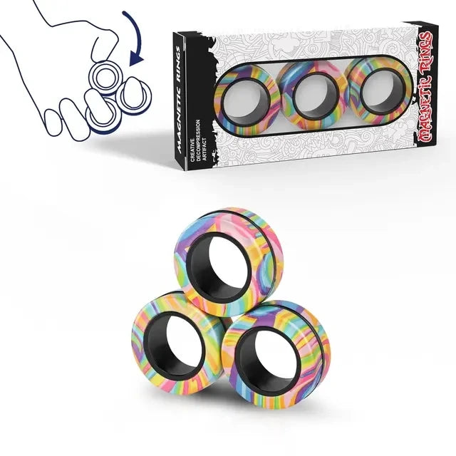 3-Piece Magnetic Fidget Rings – Rainbow