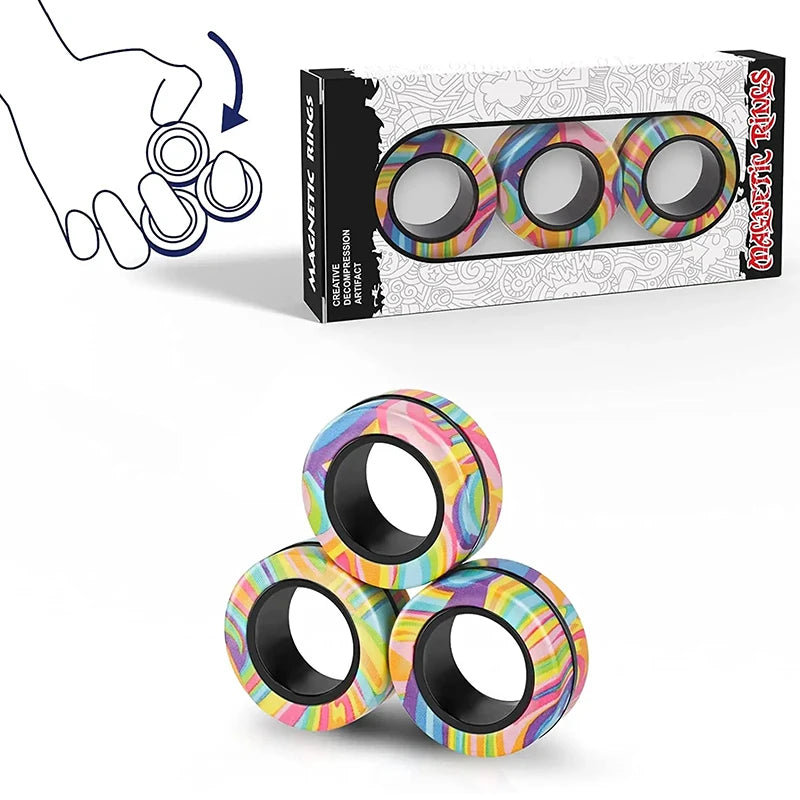 3-Piece Magnetic Fidget Rings – Rainbow