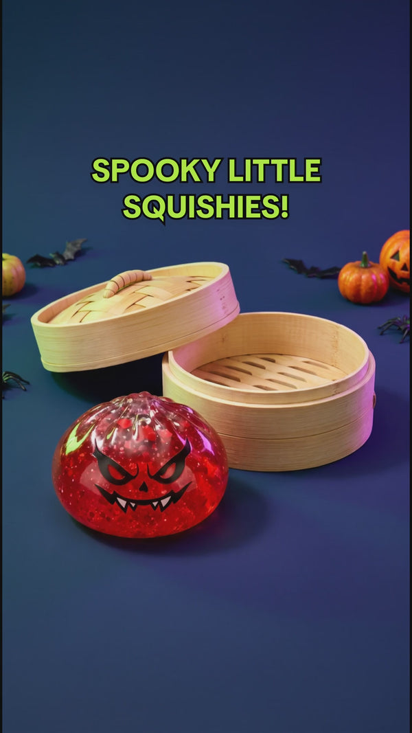 Red Halloween glitter dumpling squishy demonstration